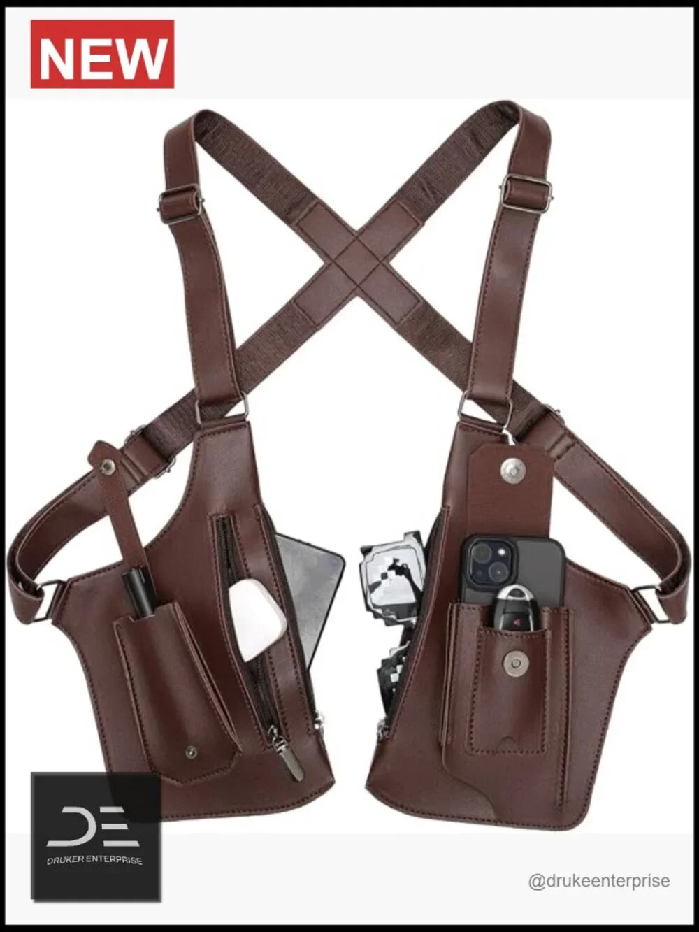 PU Leather Double Shoulder Holster Wallet Adjustable Oxford Cloth Crossbody Bag